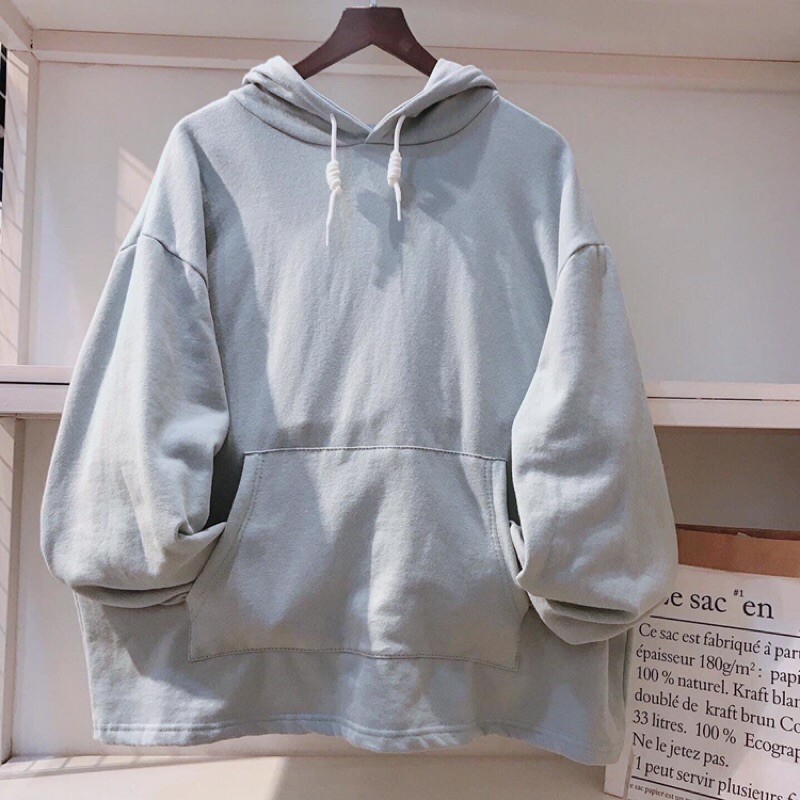 Áo Hoodie Basic trơn oversize tím hồng xanh xám cam (ảnh thật)