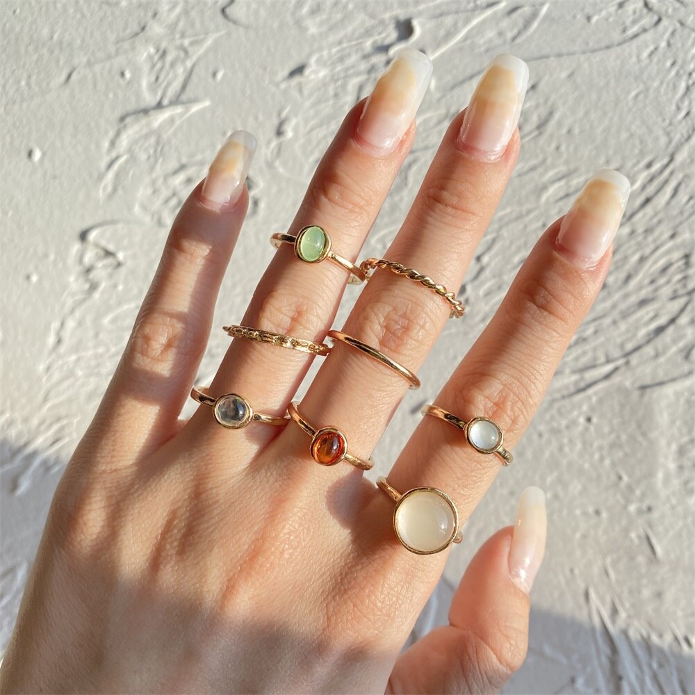 Set 8 nhẫn đeo tay phong cách vintage thời trang cho nữ