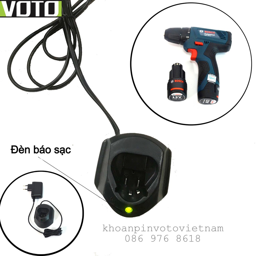 Sạc pin Bosch 10.8v - 12v Li-ion, đốc sạc 1.5a