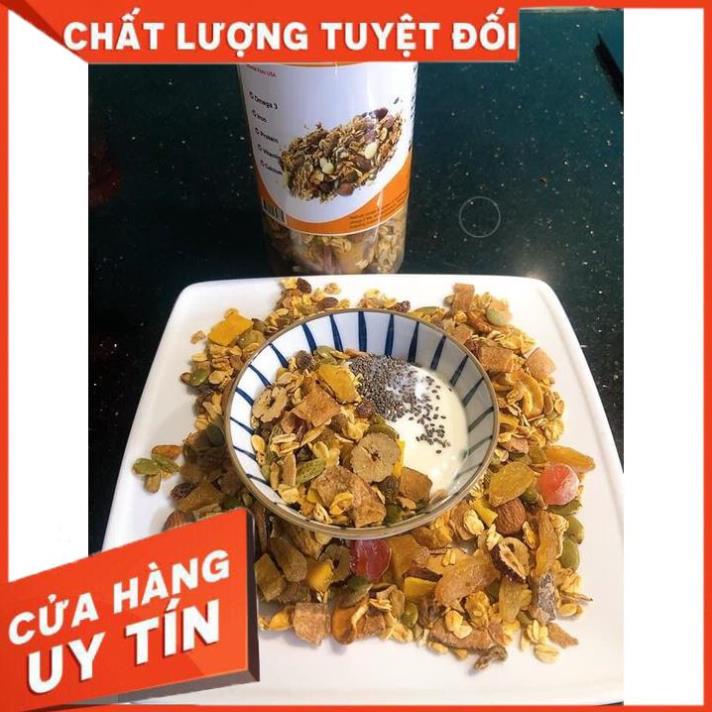Granola Siêu Hạt Ăn Kiêng Giảm Cân Ít Yến Mạch Mix thêm Hạt điều, Hạnh nhân, Táo đỏ Ăn Liền Hũ 500g