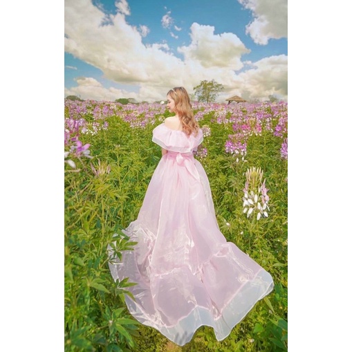 MS1257V ĐẦM XOÈ TRỄ VAI BÈO DÚN THẮT NƠ FULL SIZE S/M/L/XL