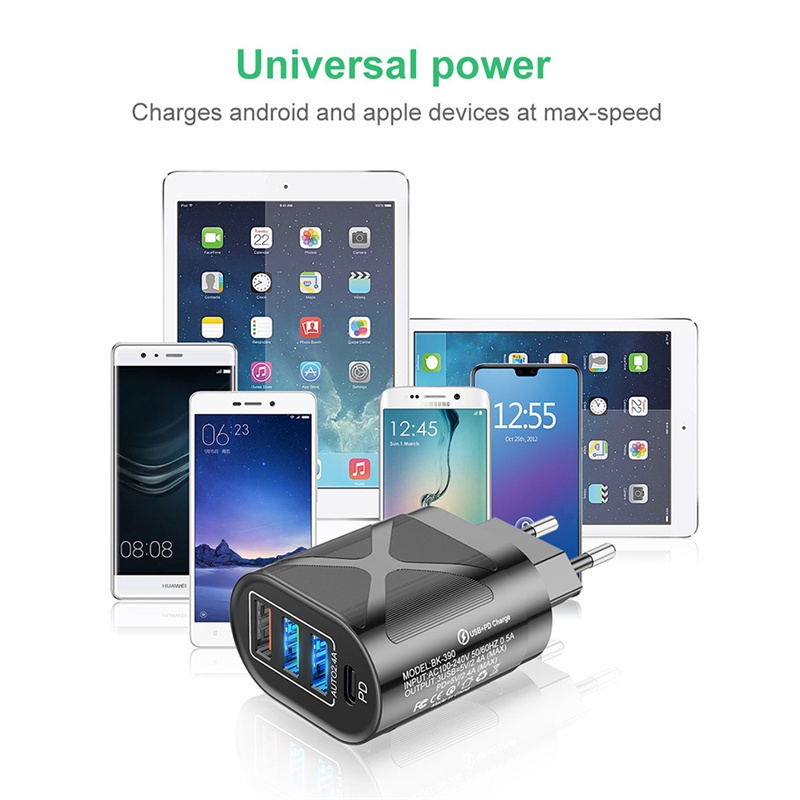 Đầu sạc nhanh QC3.0 USB C 48W PD 3 cổng tự động Bộ sạc dự phòng