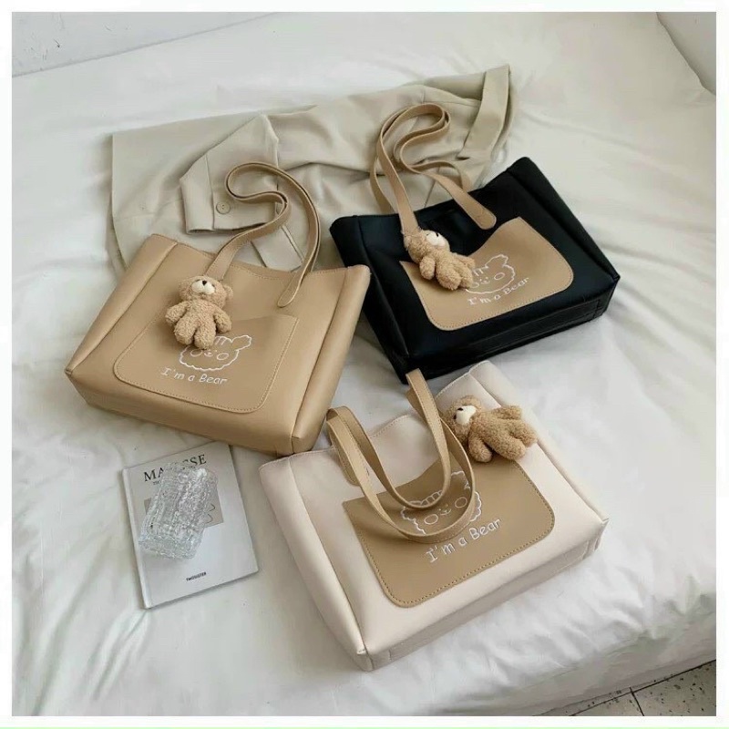 Túi xách đeo vai công sở kèm móc treo gấu dễ thương