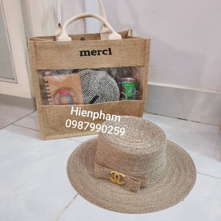 [Túi xách] Túi vải sợi đay tự nhiên và nhựa trong suốt