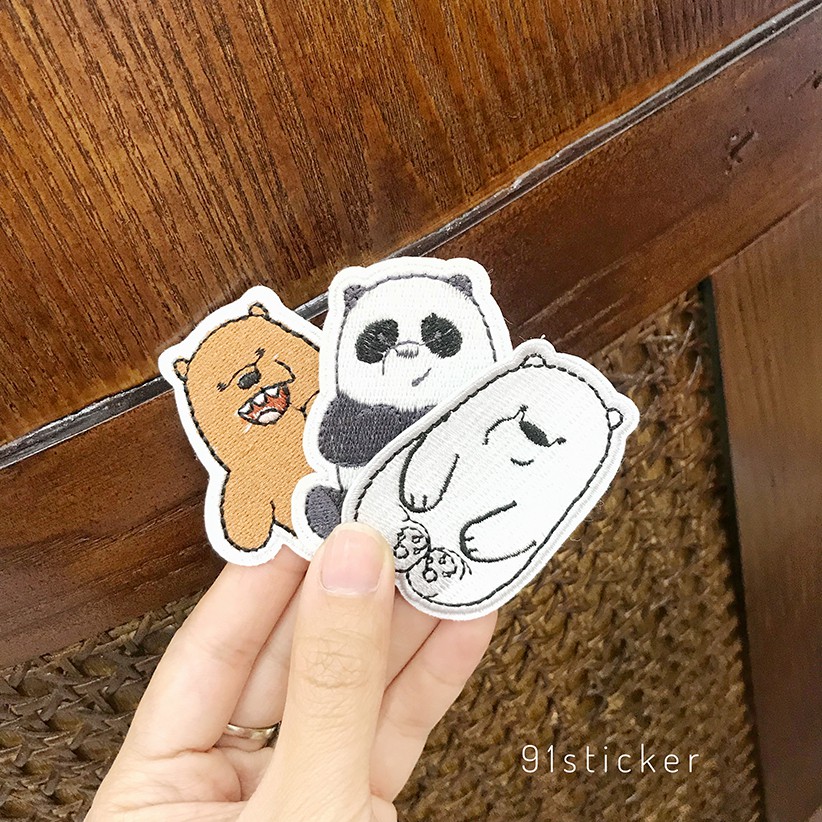 Sticker vải ủi quần áo We Bare Bears nhiều mẫu dùng ủi lên quần áo, mũ nón, phụ kiện