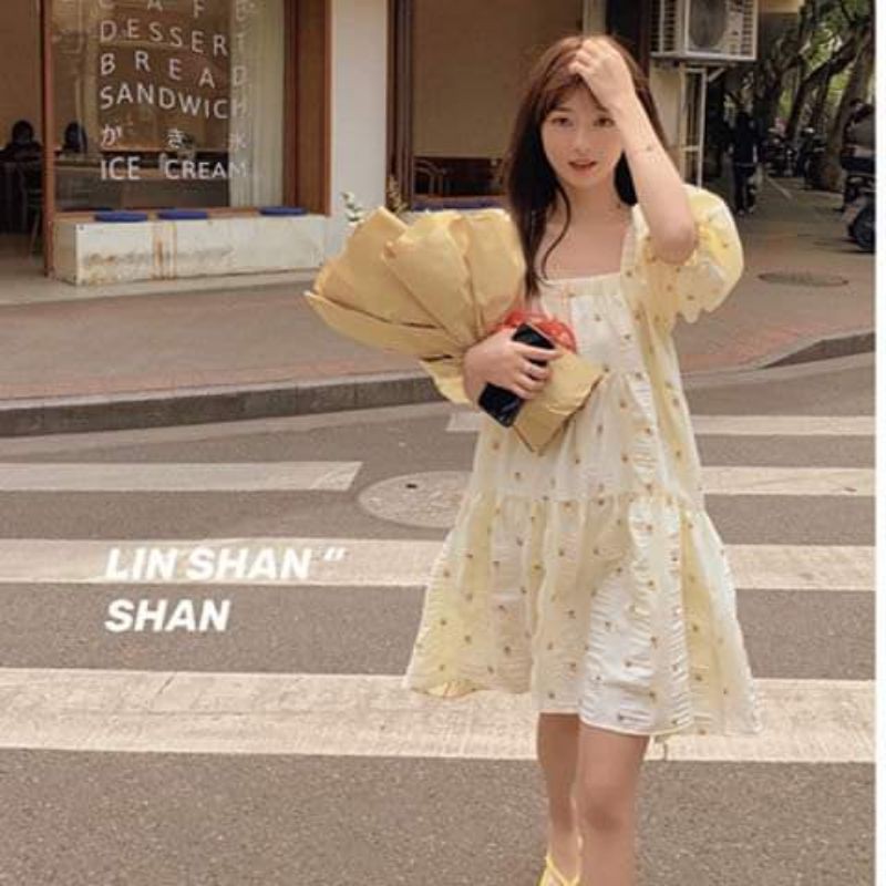 Váy baby doll tay bồng hoa nhỏ