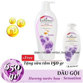 Enchanteur - Dầu gội Dưỡng Tóc siêu mượt Sensation 650 gr + Tặng Sữa tắm 150 gr