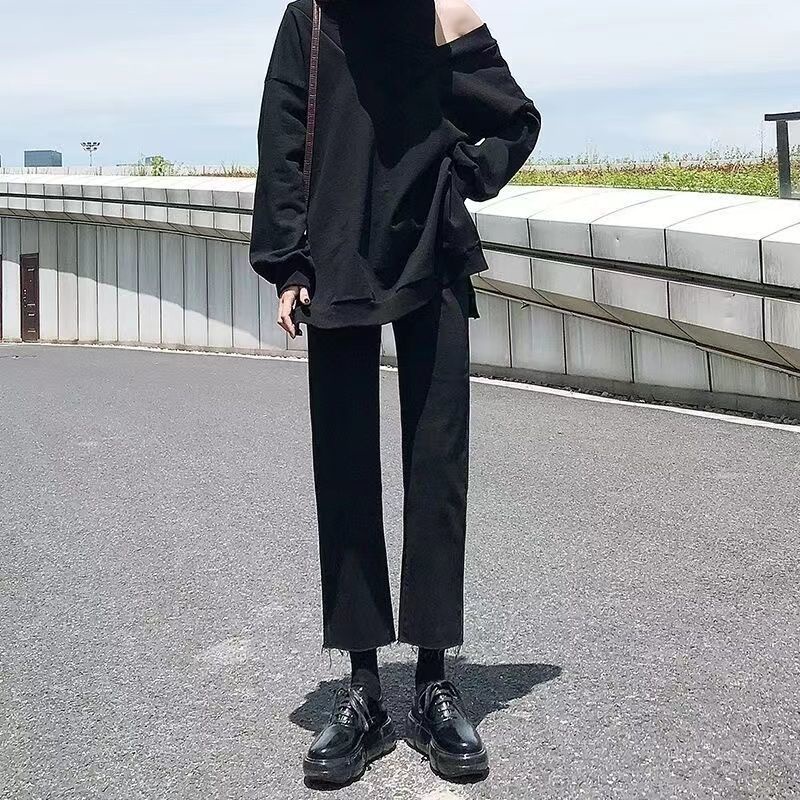 Jiashucheng Quần Jean Dài Đến Mắt Cá Chân Eo Cao Dáng Rộng Ống Suông Ngắn Ôm Dáng Phong Cách Retro Cho Nữ