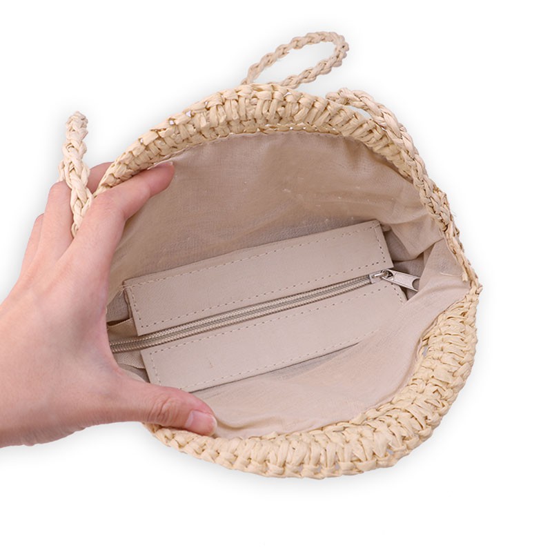 Round Straw Bags Moroccan Palm Basket Bag Women Hand Woven Beach Bag Natural Oval Large Big Tote Circle Handbag