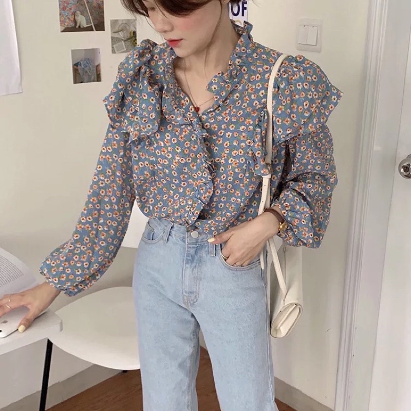 SẴN - Áo sơ mi hoa nhí bánh bèo Hàn Quốc