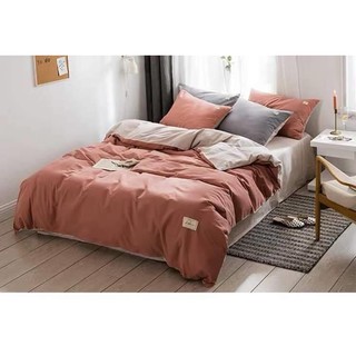 Sét chăn ga cotton tici cao cấp màu cam đất phối be(ảnh thật cuối)