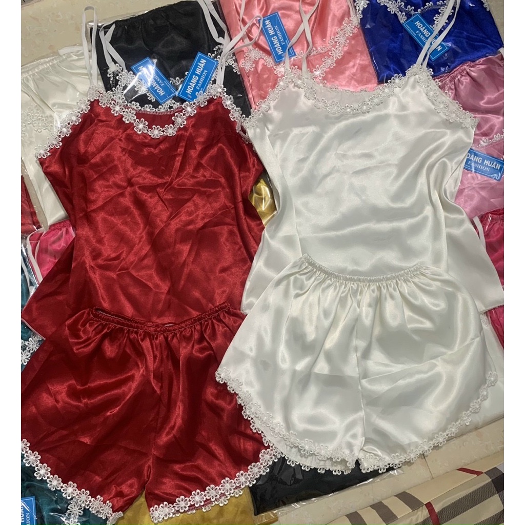 Bộ Lụa 2Dây Phối Ren Sexy Đồ Bộ Mặc Nhà Quần Đùi Dễ Thương.