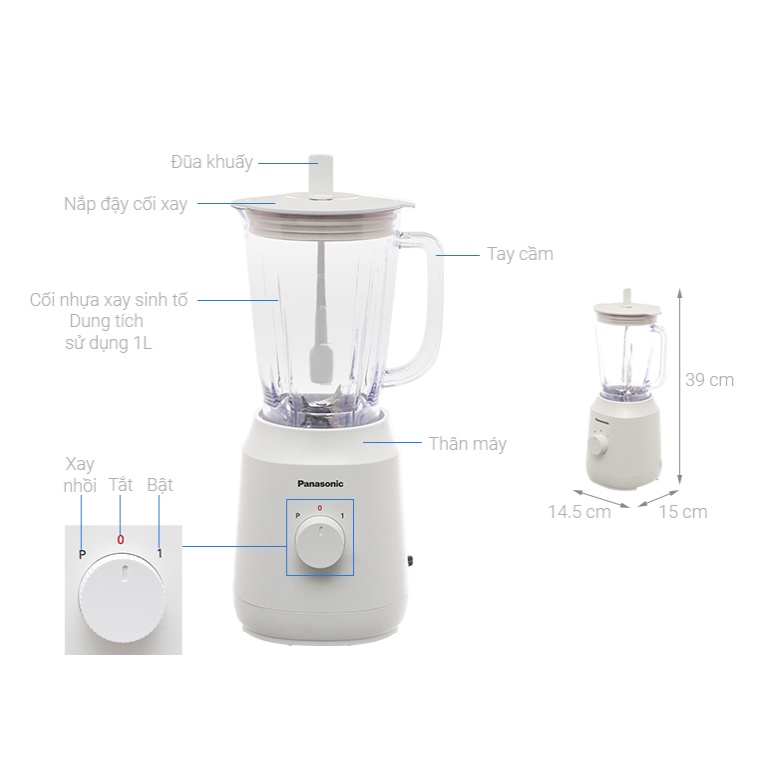 Máy xay sinh tố Panasonic MX-EX1001WRA, 1.0L, núm xoay, 1 cối nhựa- Hàng chính hãng