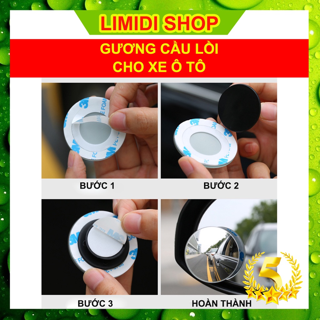 [FLASHSALE] Gương Cầu Lồi Xe Ô tô - Gương Góc Rộng - Chống Điểm Mù, Hạn Chế Va Chạm, An Toàn Cho Lái Xe - LIMIDI