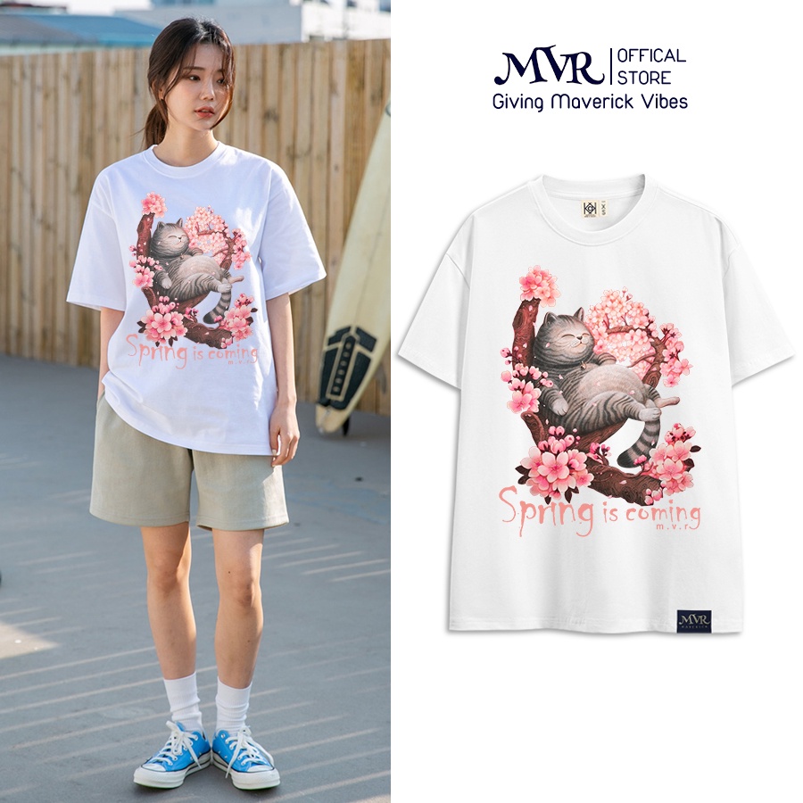 Áo thun nam nữ Tết 2023 mèo hoa đào đón xuân ao phông phôm rộng tay lỡ phong cách Hàn MVR TT1425