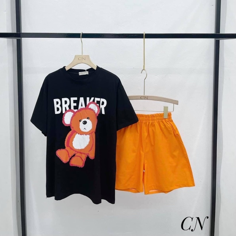 Bán sỉ Bộ đùi in gấu BREAKER quần short cam cho nữ
