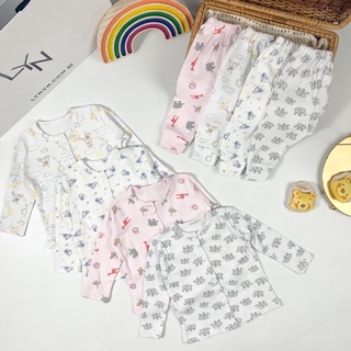 [THANH LÝ] Bộ quần áo sơ sinh dài tay cúc cài giữa MINKY MOM COTTON HÀN giữ ấm cho bé - Riokids DT9