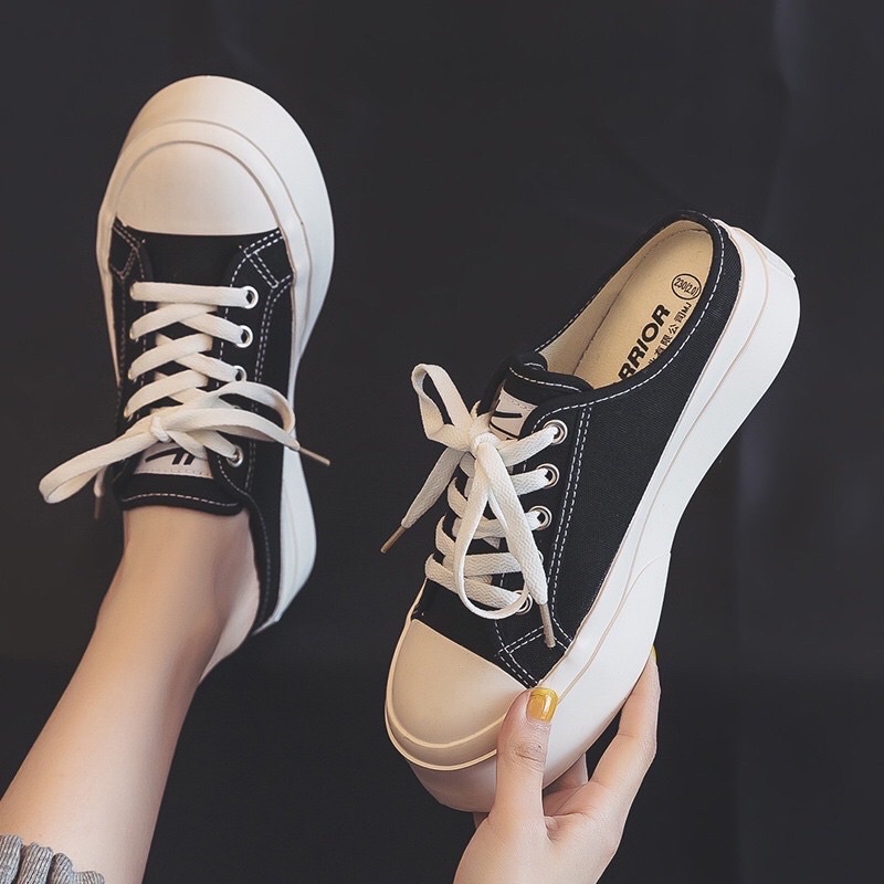 Giày sục nữ thể thao sneaker đi học đẹp trắng đen đế cao 5 cm big size HAVAVA S002