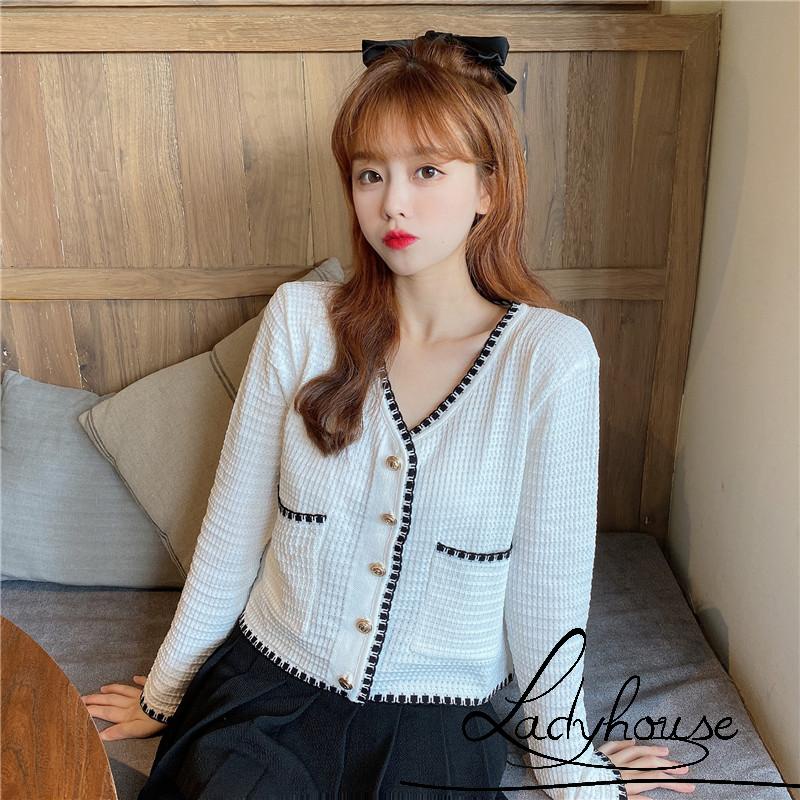 Áo khoác cardigan dệt kim cổ chữ V tay dài dáng rộng phối túi thanh lịch cho nữ