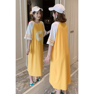 Đầm thun suông dáng dài chất cotton mix hai màu vàng trắng có kèm ảnh thật