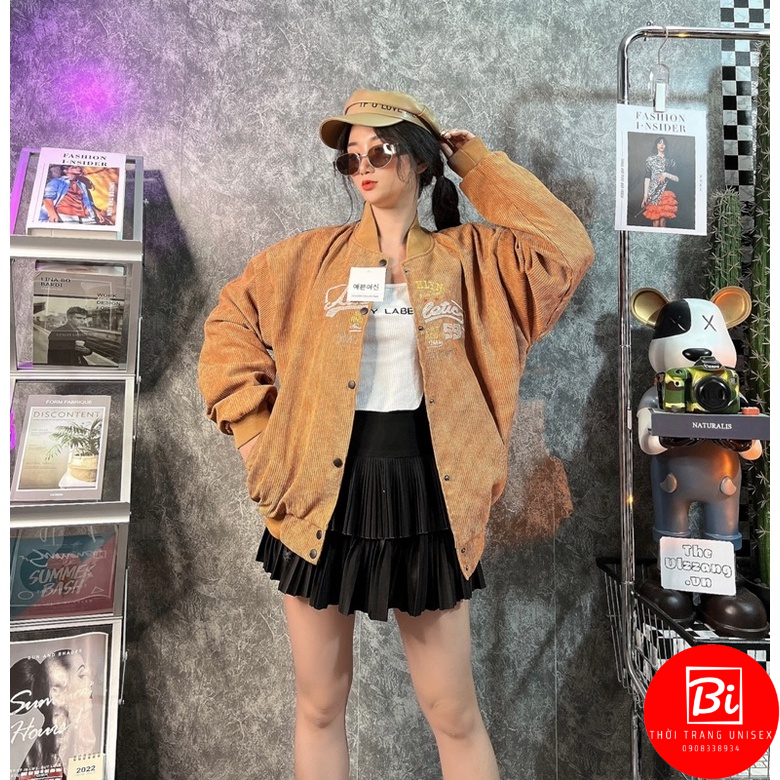 Áo Khoác Nữ Bomber Unisex Nhung Tâm Thêu Chữ_Chất Nhung Dày Dặn Mịn Xịn Thêu Sắc Nét Po Len Dệt Kim Cao Cấp