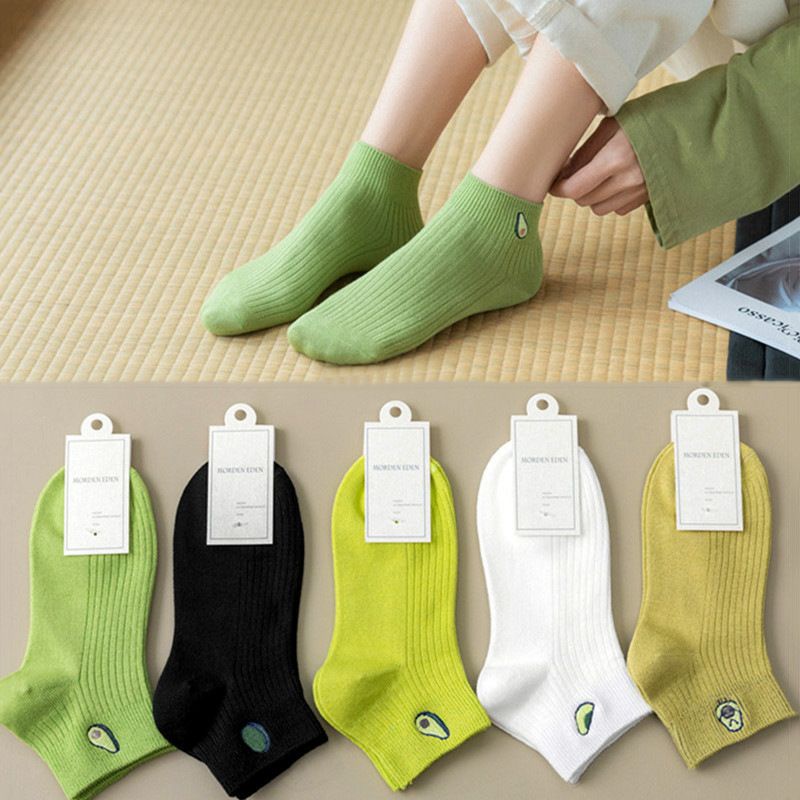 Tất Vớ Nữ Cổ Ngắn - Set 5 Đôi Tất Hoạ Tiết Quả Bơ Dễ Thương