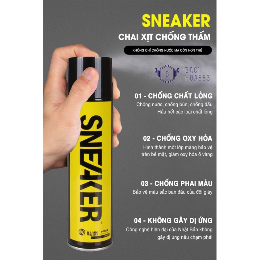 Chai xịt nano chống thấm nước giầy đa năng Sneaker 300ml