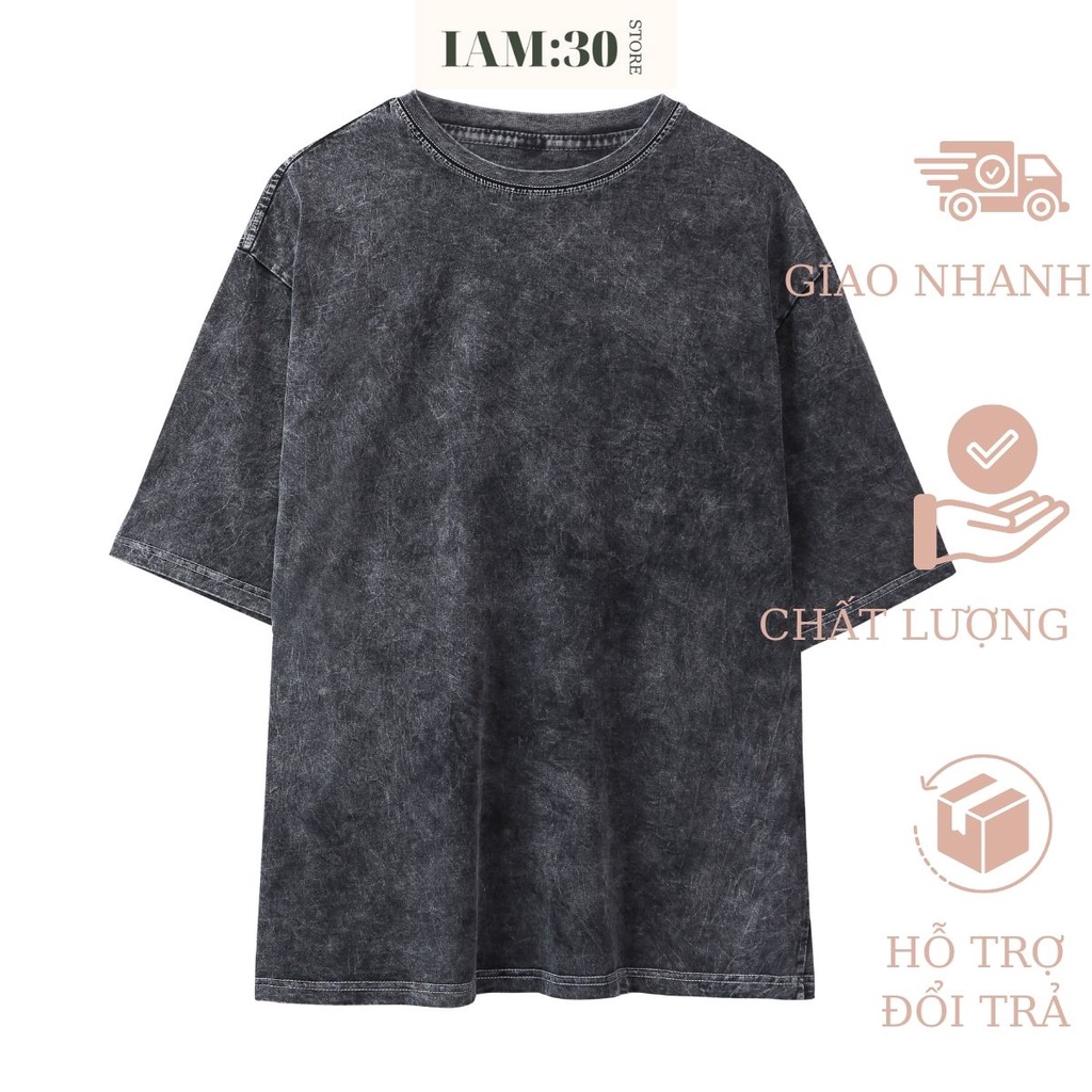 Áo thun wash nam loang IAM:30 Store tay lỡ Unisex form rộng basic cotton