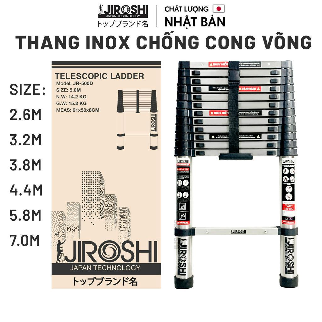 Thang nhôm rút Jiroshi  2m6 - 3m2 -3m8 - 4m4 - 5m - 5m8 -7m, thang rút phiên bản inox new 2023 cao cấp Nhật Bản