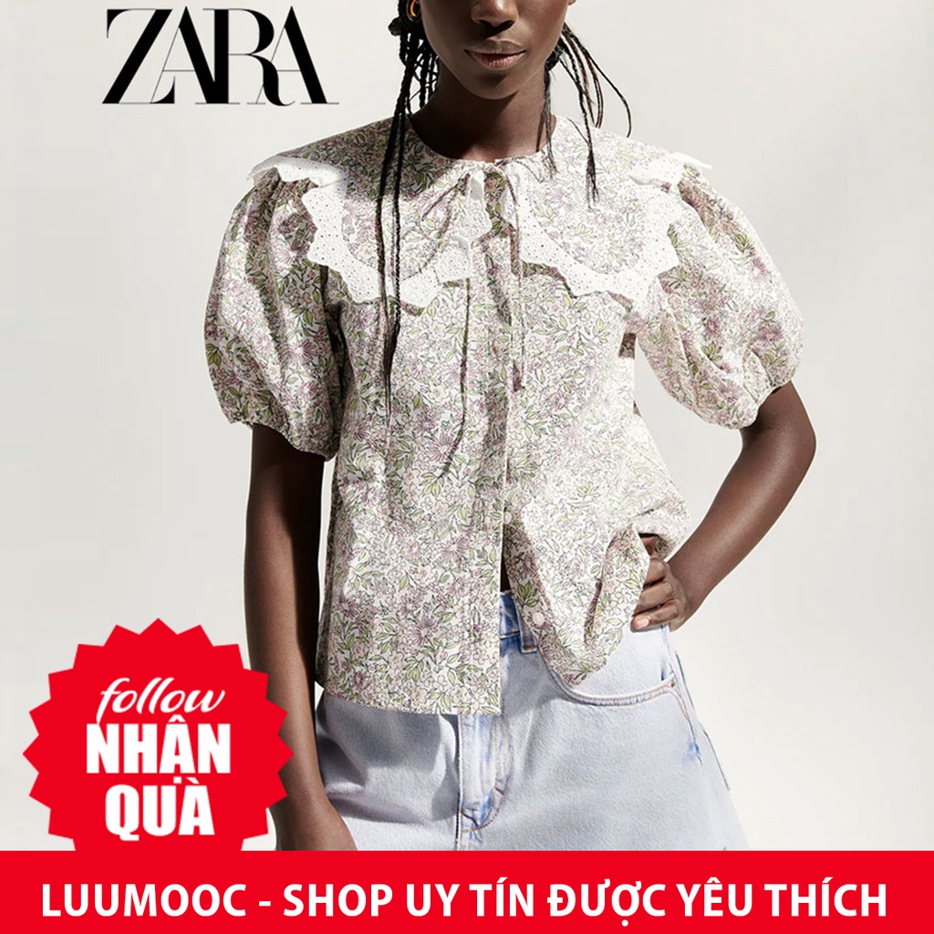 Áo Zara cổ sen viền ren trắng xinh AH10CSG48N10