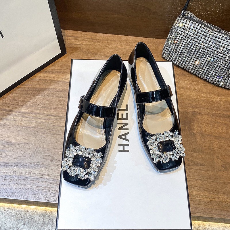 Giày Nữ Mũi Vuông 3.5cm Đính Đá Quai Dán, Giày cao gót thời trang 2022 mã V18