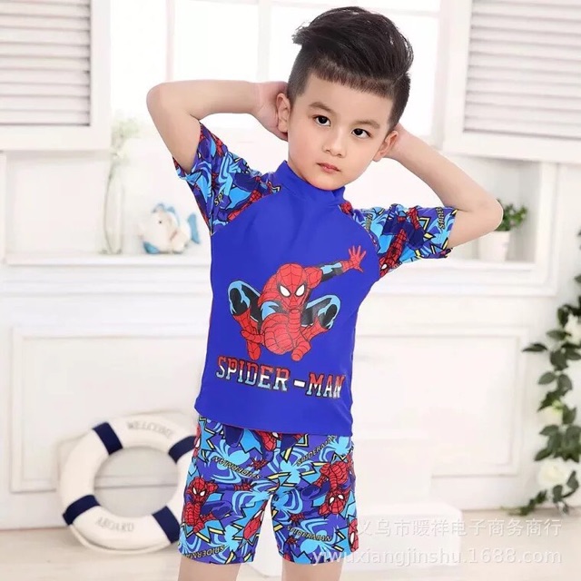 Đồ bơi bé trai spiderman xuất xịn kèm nón (25-35kg)