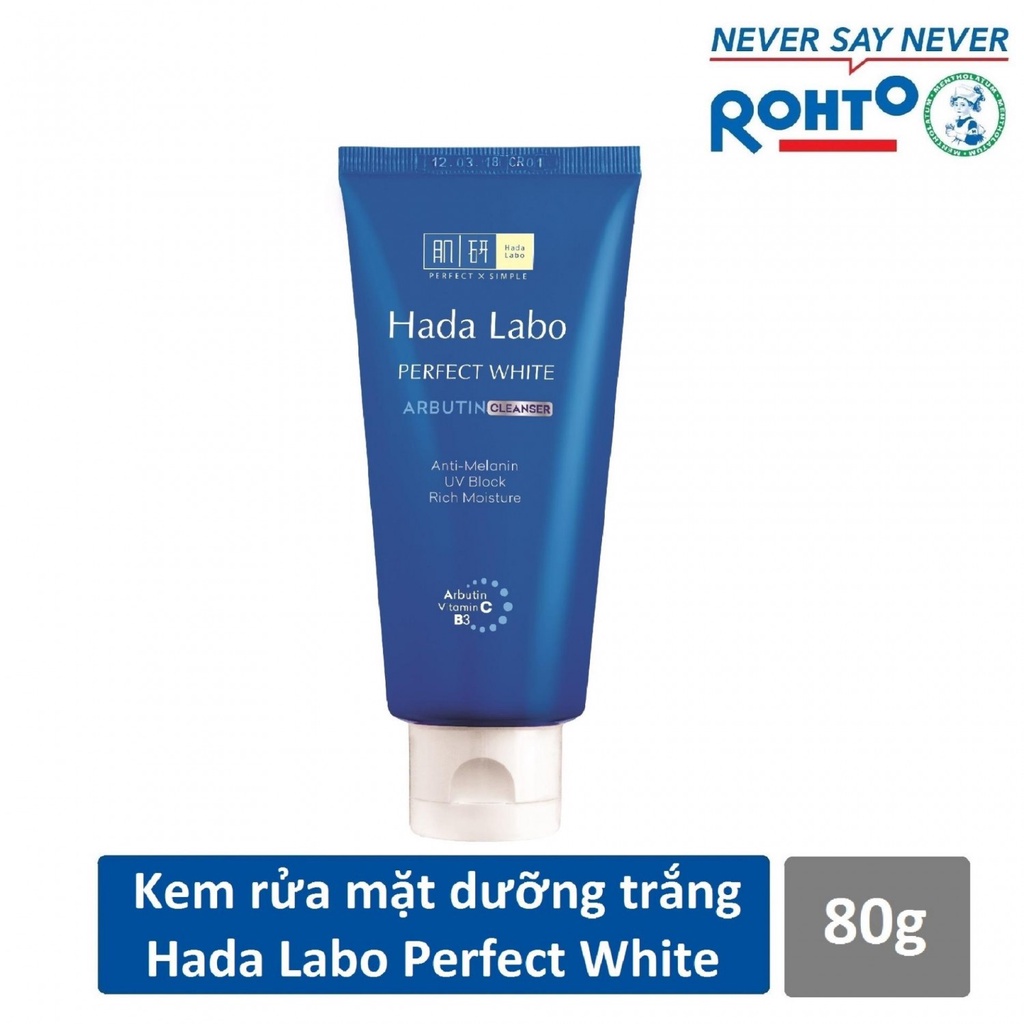 Sữa Rửa Dưỡng Trắng Mặt Hada Labo Perfect White Arbutin Cleanser 80g Cocolux