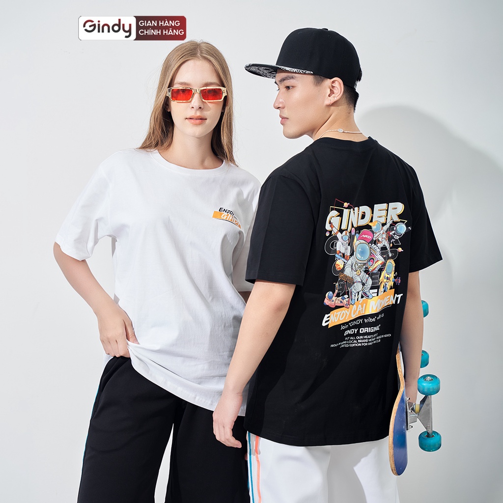 Áo thun nam nữ form rộng tay lỡ phông cổ tròn cotton mát unisex in họa tiết GINDER thời trang local brand GINDY A003