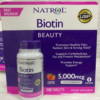 VIÊN NGẬM HƯƠNG DÂU NATROL BIOTIN 5000MCG của MỸ (250 VIÊN)🍓