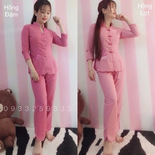 ĐỒ LAM ĐI CHÙA  Sẩm Tàu Trang Nhã thêu hoa sen vải kate mềm