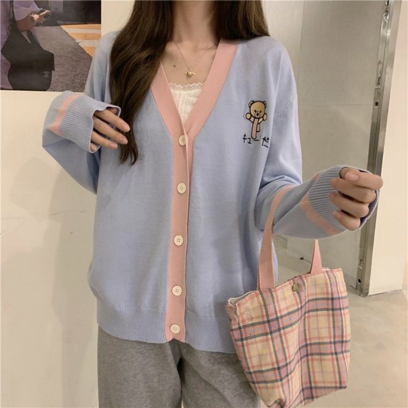 (Có sẵn) Áo khoác len nữ mỏng cardigan mùa thu phong cách nhẹ nhàng