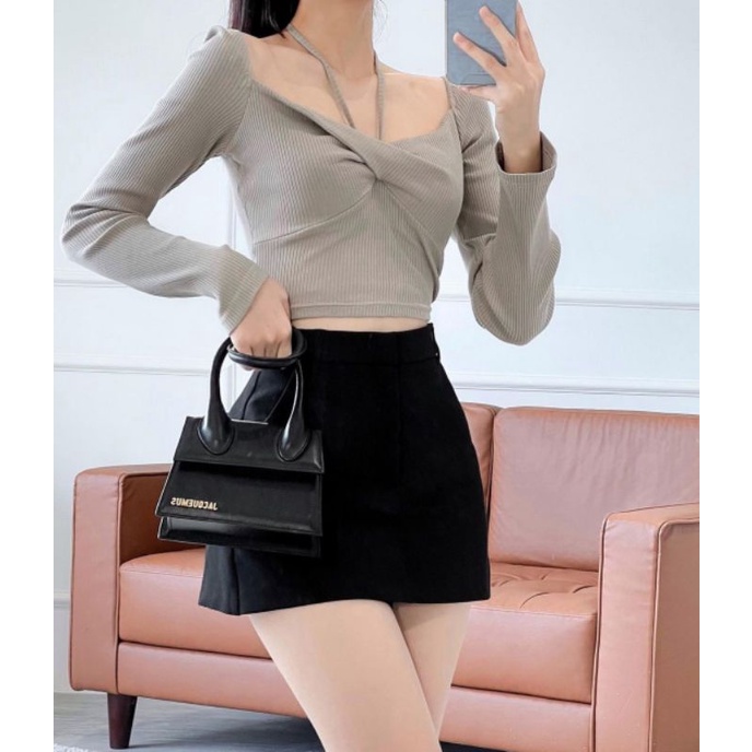 Áo tay dài xoắn ngực ba màu