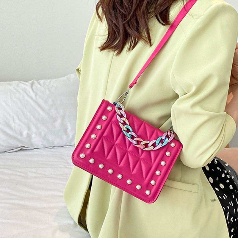 Túi xách đeo vai IELGY hình vuông cỡ nhỏ phối dây đeo sợi xích phong cách phương Tây thời trang cho nữ