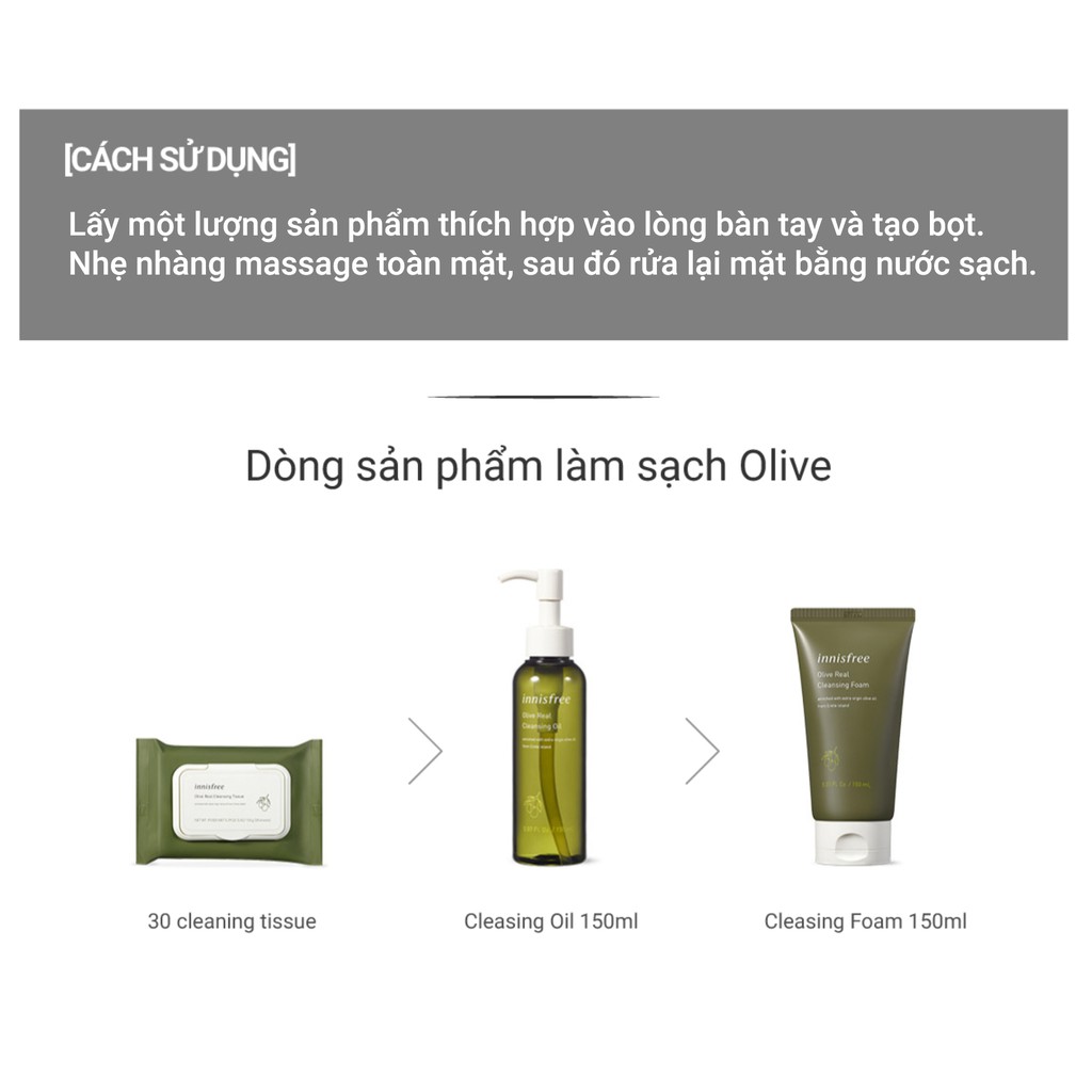 Sữa rửa mặt dưỡng ẩm innisfree Olive Real Cleansing Foam 150g | BigBuy360 - bigbuy360.vn