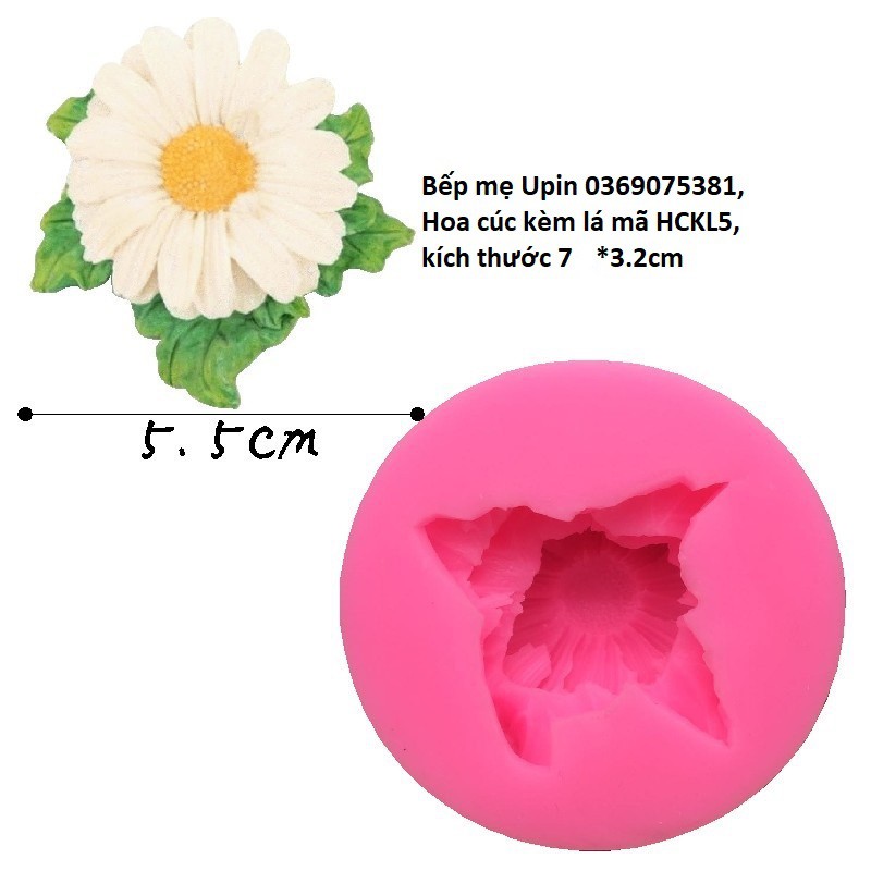 Khuôn silicon hoa cúc kèm lá 7cm mã HCKL7 làm bánh rau câu, đổ nến, xà phòng thơm