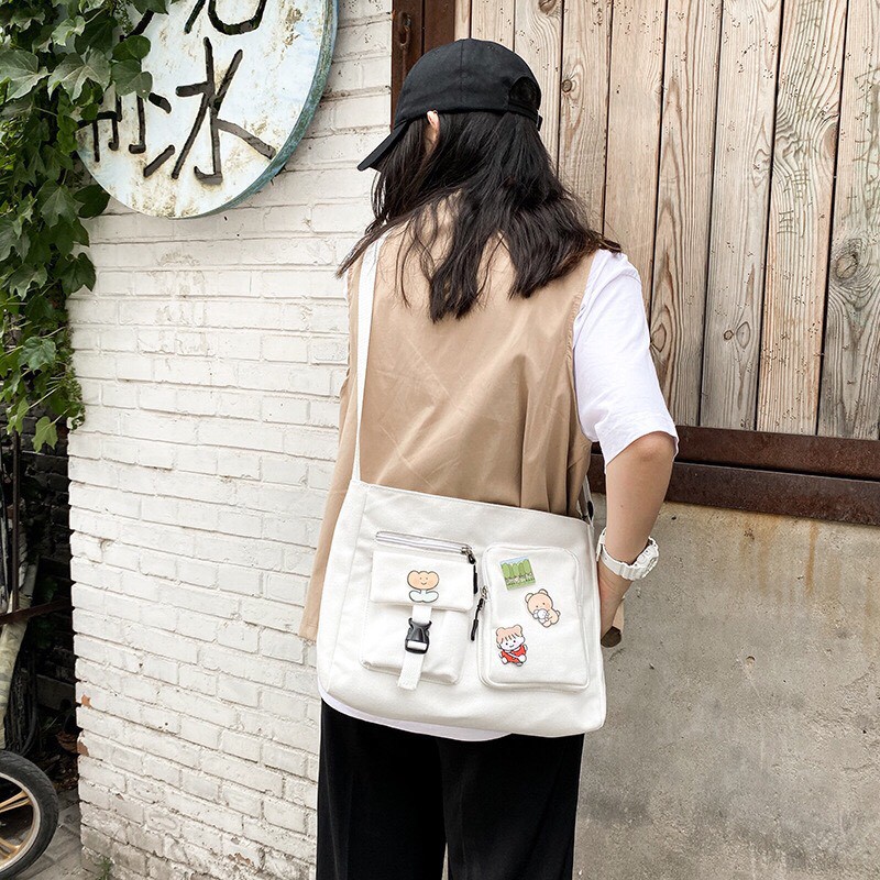 Túi tote vải canvas phong cách Hàn Quốc đựng sách vở đi học, đi chơi chất vải dày
