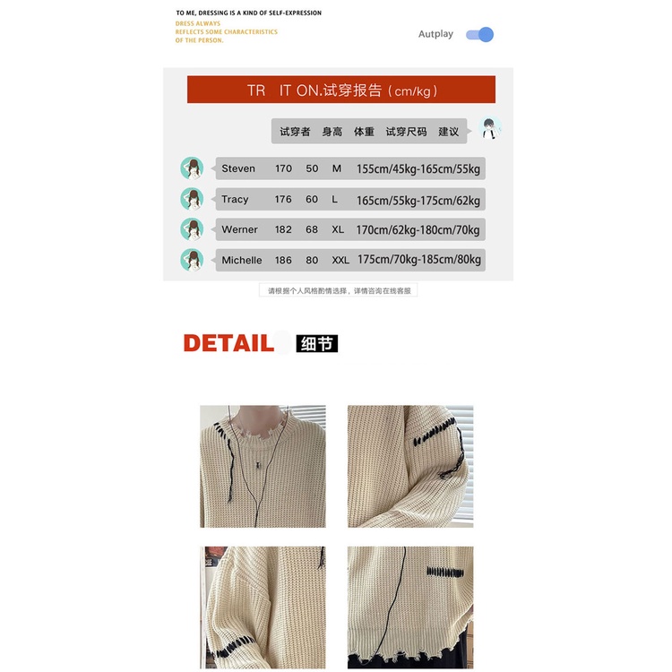 Áo sweater phối rách phong cách đường phố thời trang thu đông cho cặp đôi