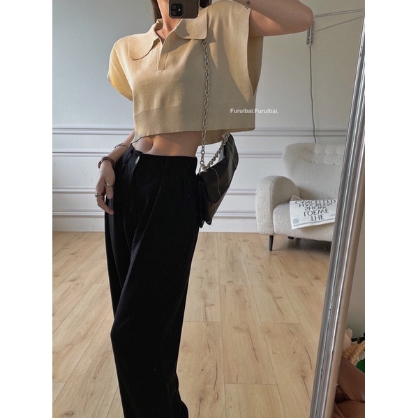 Order áo croptop len cổ polo form rộng mùa hè | BigBuy360 - bigbuy360.vn