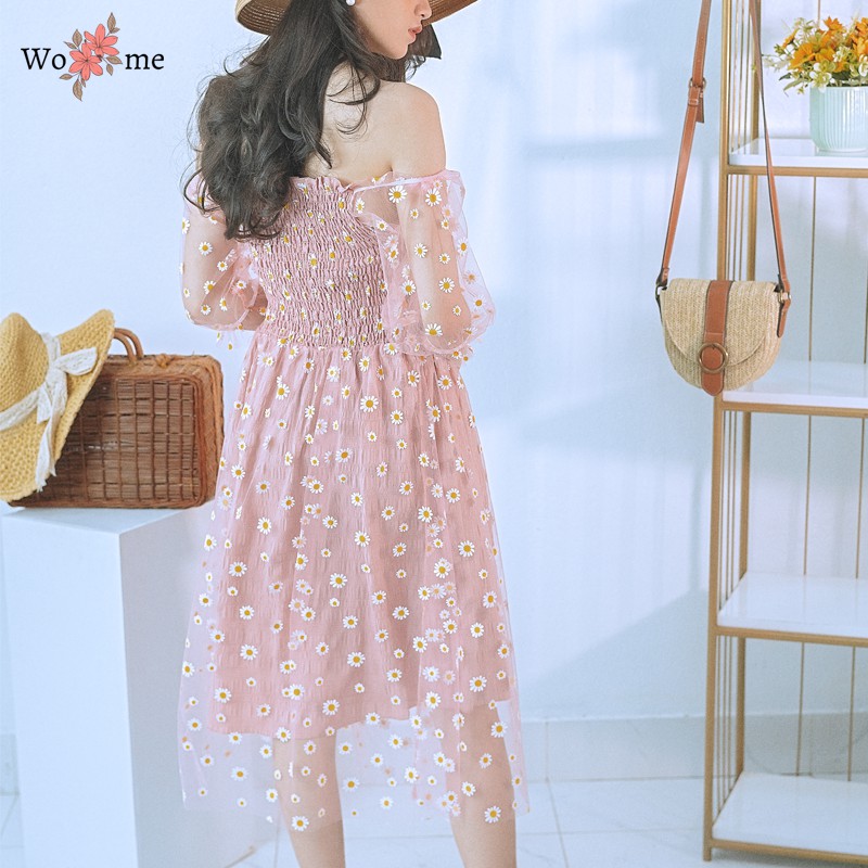 Váy hoa cúc nhí nhún ngực phối ren dáng xòe đi dự tiệc, đi chơi hàng cao cấp VHC | BigBuy360 - bigbuy360.vn