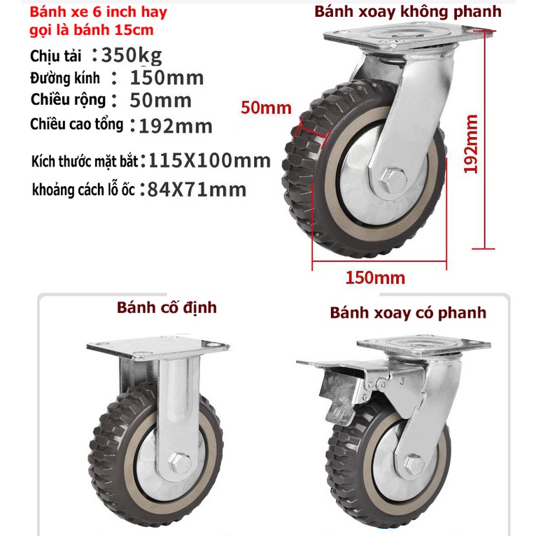 Bánh xe hạng nặng công nghiệp chịu tải 300kg/bánh - đơn giá 1 bánh