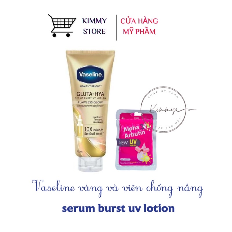 combo Vaseline gluta hya 10X + Viên cấy trắng Alpha arbutin