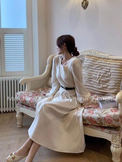 Ảnh thật - váy pha len kèm belt da