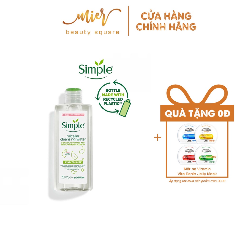 Nước tẩy trang Simple Kind to Skin Micellar Cleansing Water 200ml