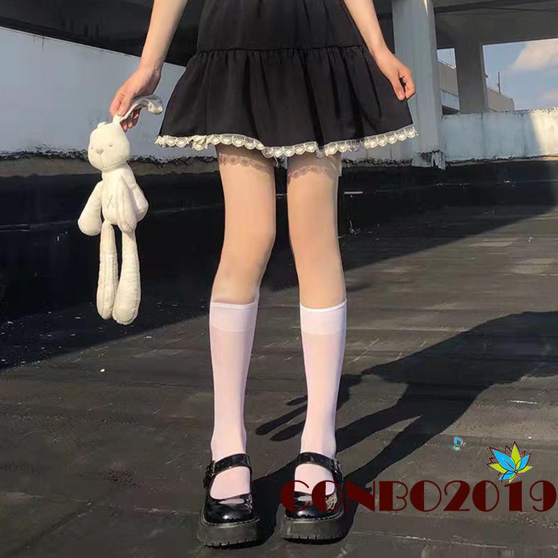 Vớ Dài Tới Bắp Đùi Mỏng Màu Trơn Độ Co Giãn Cao Thời Trang Cho Nữ